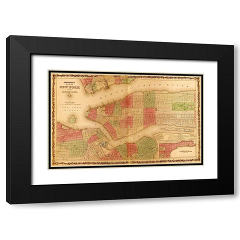 Manhattan Island 1862 Black Modern Wood Framed Art Print with Double Matting by Vintage Maps