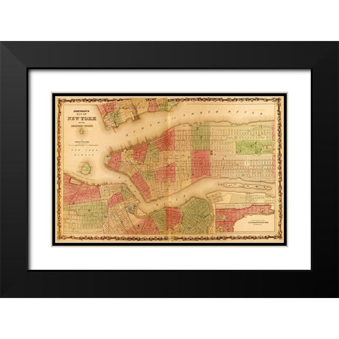 Manhattan Island 1862 Black Modern Wood Framed Art Print with Double Matting by Vintage Maps