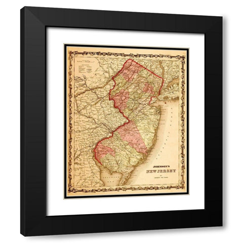 New Jersey 1862 Black Modern Wood Framed Art Print with Double Matting by Vintage Maps