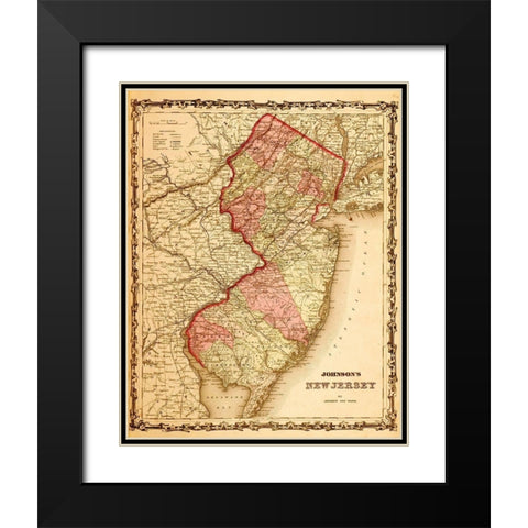 New Jersey 1862 Black Modern Wood Framed Art Print with Double Matting by Vintage Maps