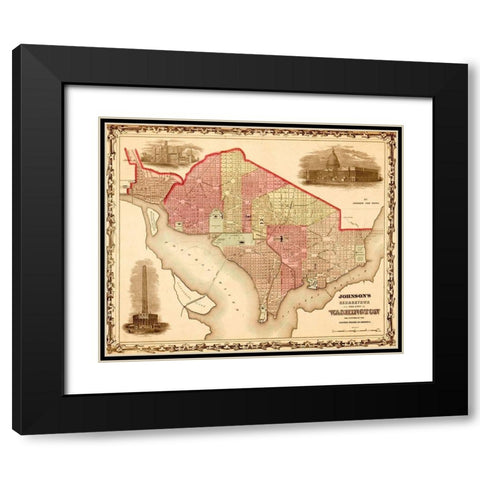 Washington DC 1862 Black Modern Wood Framed Art Print with Double Matting by Vintage Maps