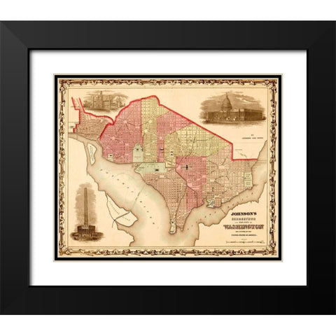 Washington DC 1862 Black Modern Wood Framed Art Print with Double Matting by Vintage Maps