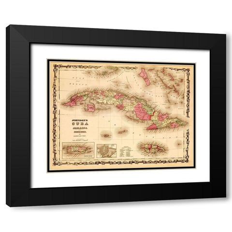 Cuba 1862 Black Modern Wood Framed Art Print with Double Matting by Vintage Maps