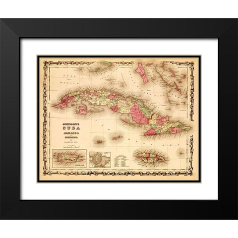 Cuba 1862 Black Modern Wood Framed Art Print with Double Matting by Vintage Maps