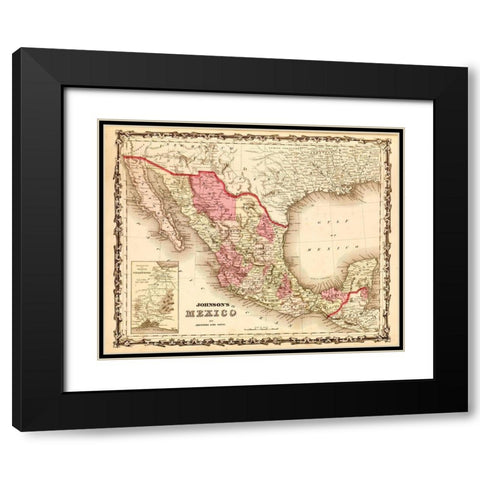 Mexico 1862 Black Modern Wood Framed Art Print with Double Matting by Vintage Maps