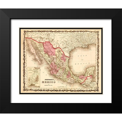 Mexico 1862 Black Modern Wood Framed Art Print with Double Matting by Vintage Maps