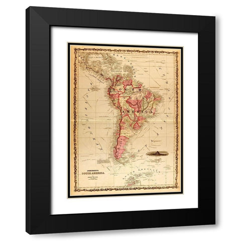 South America 1862 Black Modern Wood Framed Art Print with Double Matting by Vintage Maps