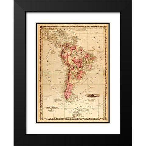 South America 1862 Black Modern Wood Framed Art Print with Double Matting by Vintage Maps