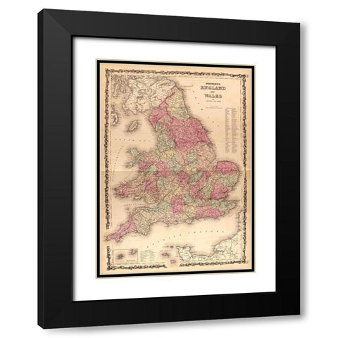 England and Wales 1862 Black Modern Wood Framed Art Print with Double Matting by Vintage Maps