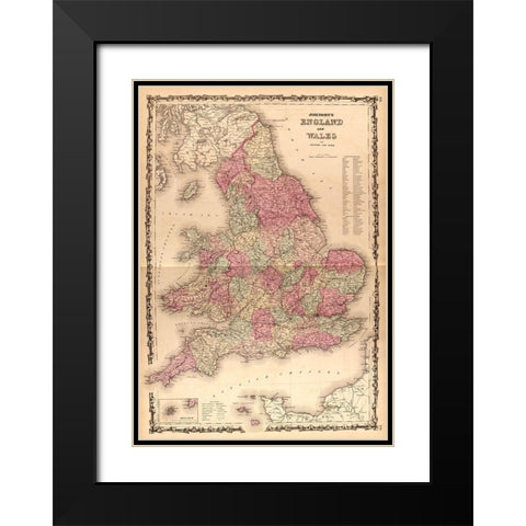 England and Wales 1862 Black Modern Wood Framed Art Print with Double Matting by Vintage Maps