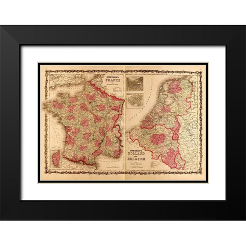 France Holland and Belgium 1862 Black Modern Wood Framed Art Print with Double Matting by Vintage Maps