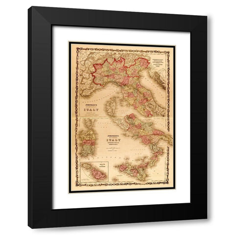 Italy 1862 Black Modern Wood Framed Art Print with Double Matting by Vintage Maps