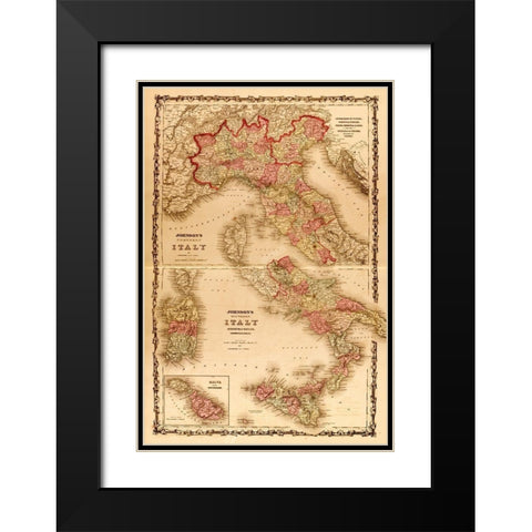 Italy 1862 Black Modern Wood Framed Art Print with Double Matting by Vintage Maps