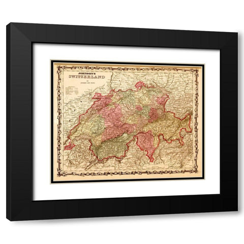 Switzerland 1862 Black Modern Wood Framed Art Print with Double Matting by Vintage Maps
