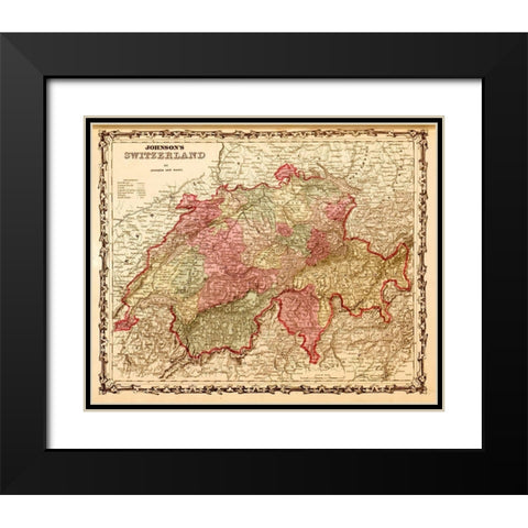 Switzerland 1862 Black Modern Wood Framed Art Print with Double Matting by Vintage Maps