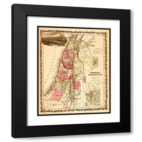 Palestine 1862 Black Modern Wood Framed Art Print with Double Matting by Vintage Maps
