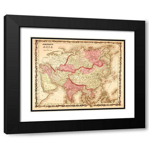 Asia 1862 Black Modern Wood Framed Art Print with Double Matting by Vintage Maps