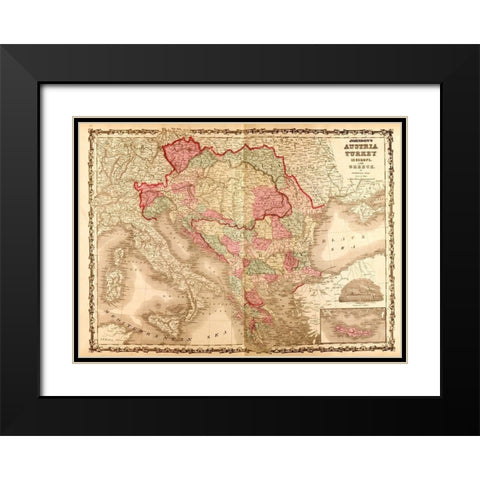 Austria and Turkey In Europe 1862 Black Modern Wood Framed Art Print with Double Matting by Vintage Maps