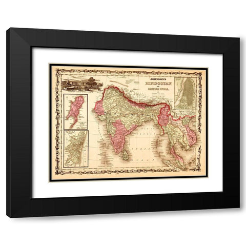 India Hindustan 1862 Black Modern Wood Framed Art Print with Double Matting by Vintage Maps