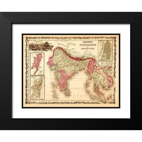 India Hindustan 1862 Black Modern Wood Framed Art Print with Double Matting by Vintage Maps