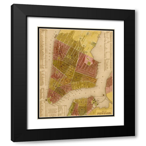 Manhattan Island 1844 Black Modern Wood Framed Art Print with Double Matting by Vintage Maps