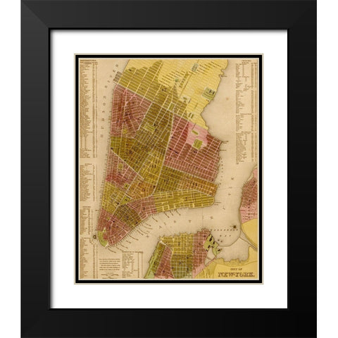 Manhattan Island 1844 Black Modern Wood Framed Art Print with Double Matting by Vintage Maps