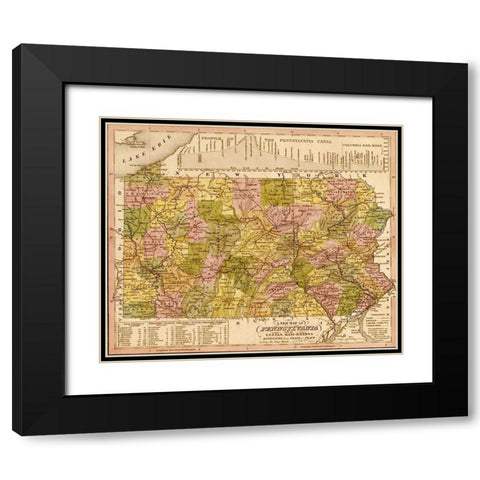 Pennsylvania 1844 Black Modern Wood Framed Art Print with Double Matting by Vintage Maps