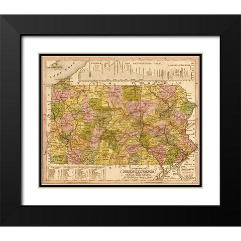Pennsylvania 1844 Black Modern Wood Framed Art Print with Double Matting by Vintage Maps