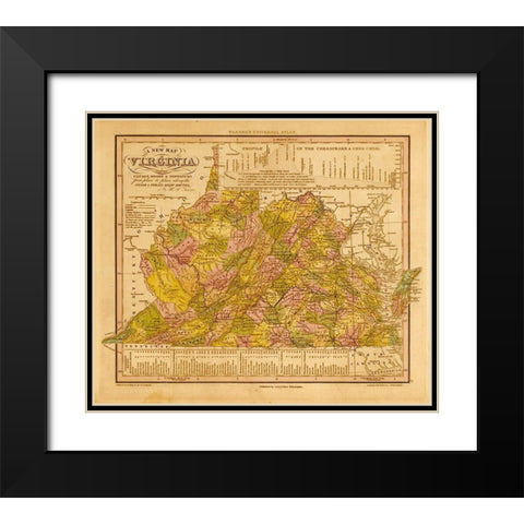 Virginia 1844 Black Modern Wood Framed Art Print with Double Matting by Vintage Maps