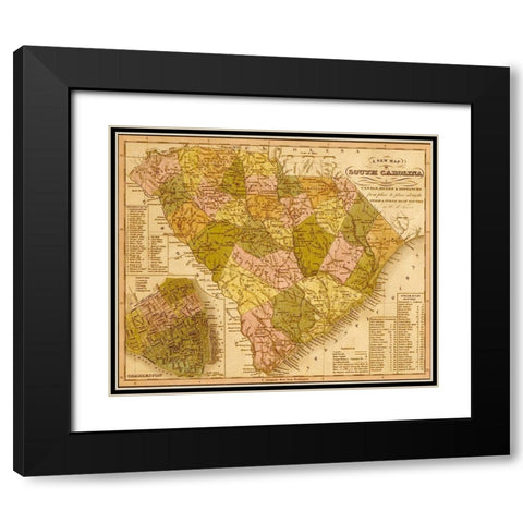 South Carolina 1844 Black Modern Wood Framed Art Print with Double Matting by Vintage Maps