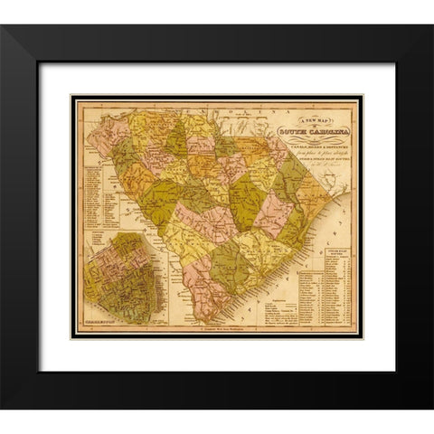 South Carolina 1844 Black Modern Wood Framed Art Print with Double Matting by Vintage Maps