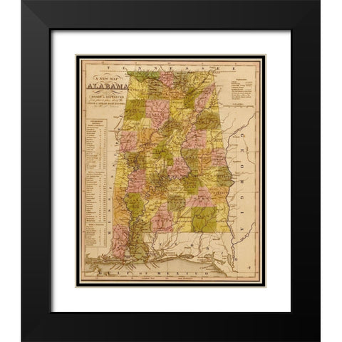 Alabama 1844 Black Modern Wood Framed Art Print with Double Matting by Vintage Maps