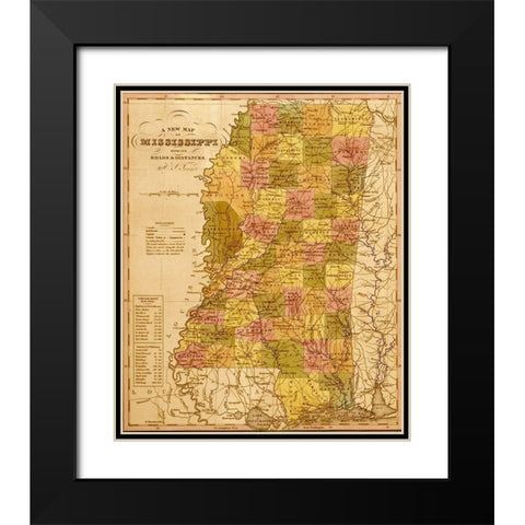 Mississippi 1844 Black Modern Wood Framed Art Print with Double Matting by Vintage Maps