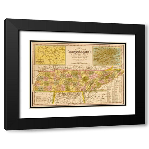 Tennessee 1844 Black Modern Wood Framed Art Print with Double Matting by Vintage Maps