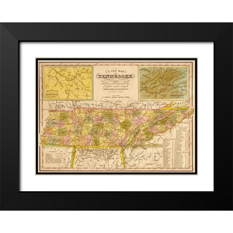 Tennessee 1844 Black Modern Wood Framed Art Print with Double Matting by Vintage Maps