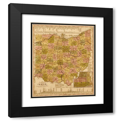 Ohio 1844 Black Modern Wood Framed Art Print with Double Matting by Vintage Maps