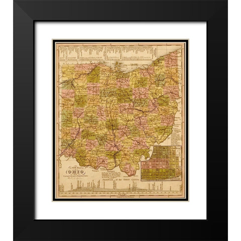 Ohio 1844 Black Modern Wood Framed Art Print with Double Matting by Vintage Maps