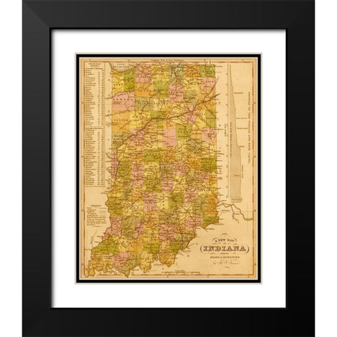 Indiana 1844 Black Modern Wood Framed Art Print with Double Matting by Vintage Maps