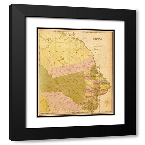 Iowa 1844 Black Modern Wood Framed Art Print with Double Matting by Vintage Maps