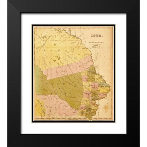 Iowa 1844 Black Modern Wood Framed Art Print with Double Matting by Vintage Maps