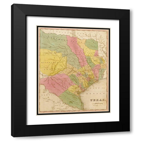 Texas 1844 Black Modern Wood Framed Art Print with Double Matting by Vintage Maps