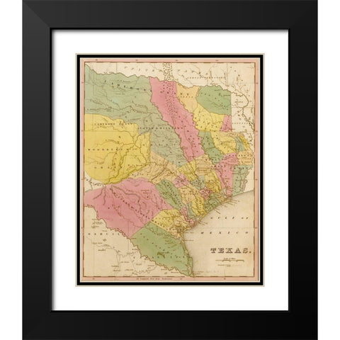 Texas 1844 Black Modern Wood Framed Art Print with Double Matting by Vintage Maps