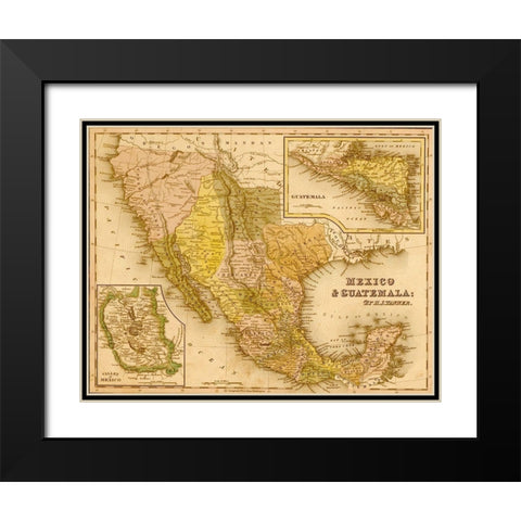 Mexico and Guatamala 1844 Black Modern Wood Framed Art Print with Double Matting by Vintage Maps