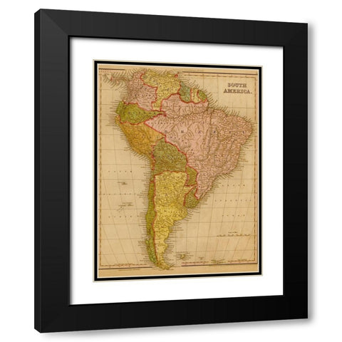 South America 1844 Black Modern Wood Framed Art Print with Double Matting by Vintage Maps