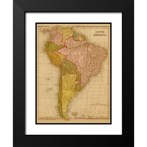 South America 1844 Black Modern Wood Framed Art Print with Double Matting by Vintage Maps