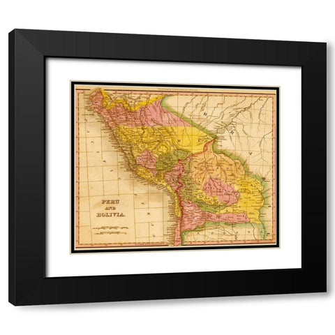 Peru and Bolivia 1844 Black Modern Wood Framed Art Print with Double Matting by Vintage Maps
