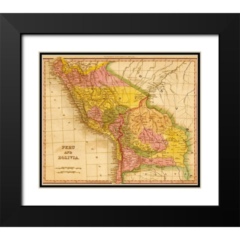 Peru and Bolivia 1844 Black Modern Wood Framed Art Print with Double Matting by Vintage Maps