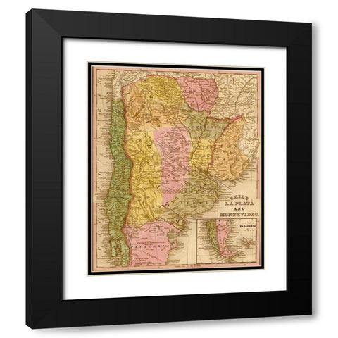 Chile La Plata and Montevideo 1844 Black Modern Wood Framed Art Print with Double Matting by Vintage Maps