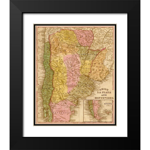 Chile La Plata and Montevideo 1844 Black Modern Wood Framed Art Print with Double Matting by Vintage Maps