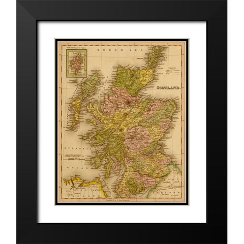 Scotland 1844 Black Modern Wood Framed Art Print with Double Matting by Vintage Maps
